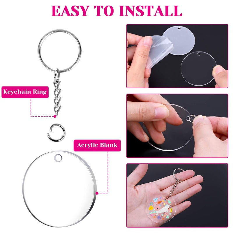 Audab Acrylic Keychain Blanks - 108 Clear Keychain Pieces for Vinyl Kit Including Acrylic Blanks, Rings for DIY Keychains, Crafting & Vinyl Projects - Image 5